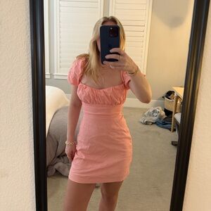 Pink puff sleeve mini dress